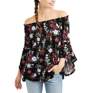 🍊 Time and Tru Off-Shoulder Shirred Blouse